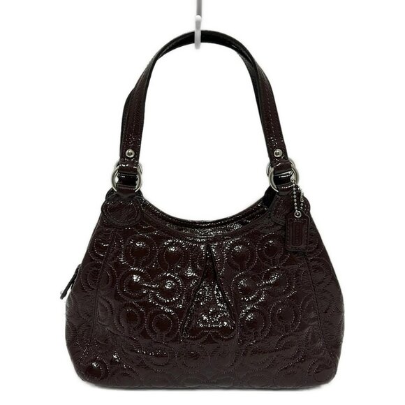 Auth COACH Gramercy Embossed Pouch 42966 Dark Brown Patent Leather - Handbag - Picture 2 of 9